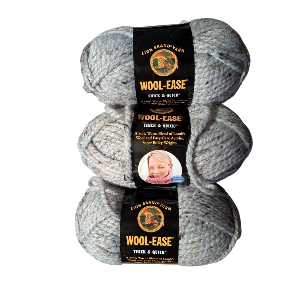 Lion Brand Wool-Ease Thick & Quick Yarn Bulky Grey Marble 3 Skeins Same Dye Lot